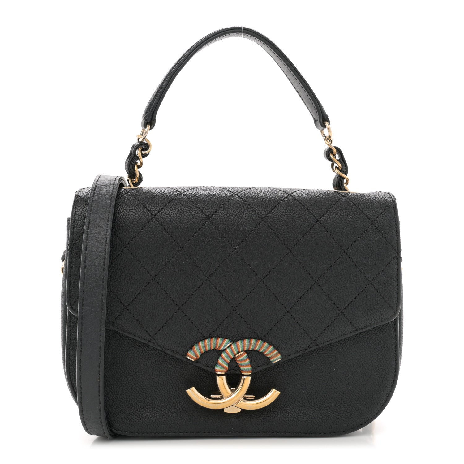 Chanel Grained Calfskin Quilted Small Cuba Top Handle Flap Black 1 of 12