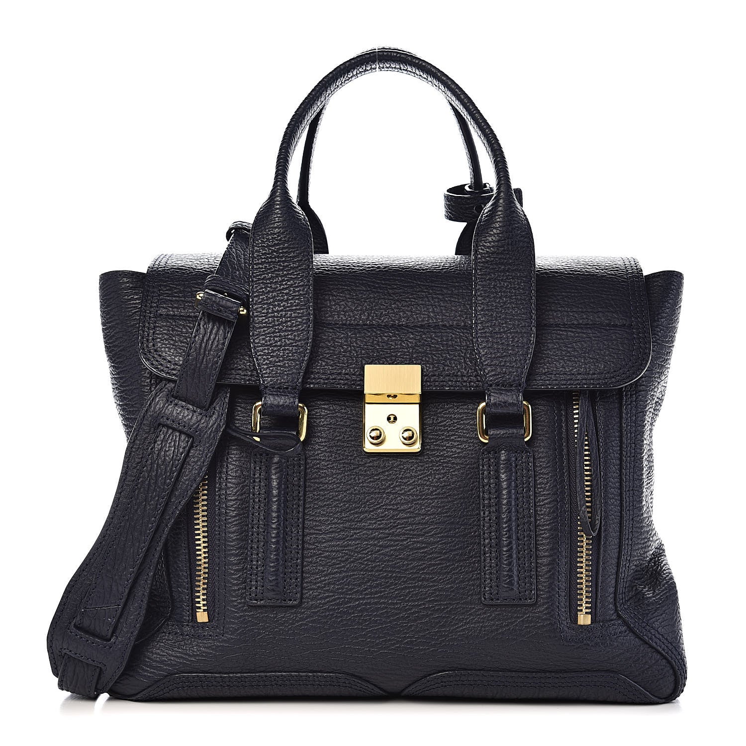 3.1 Phillip Lim 3.1 Textured Calfskin Medium Pashli Satchel Ink 1 of 12
