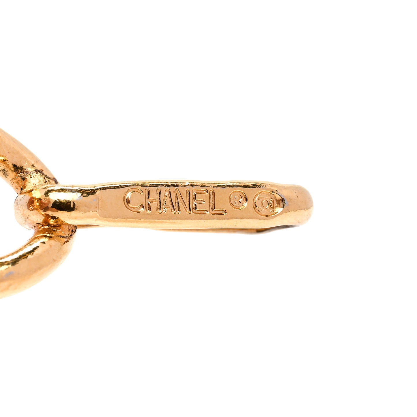 Metal Chain Link Logo Plate CC Medallion Necklace Gold