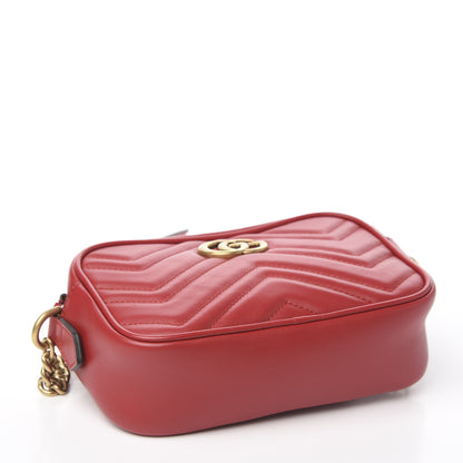 Gucci Calfskin Matelasse Mini GG Marmont Chain Shoulder Bag Hibiscus Red 3 of 9