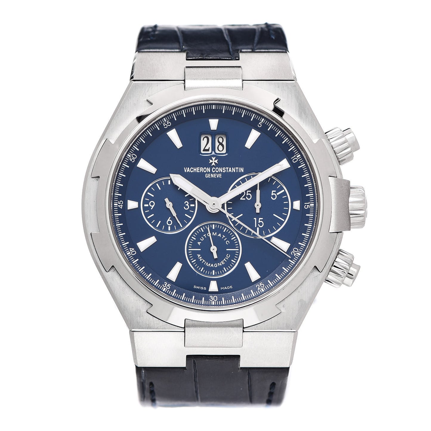 Stainless Steel Alligator 42mm Overseas Automatic Watch Blue 49150