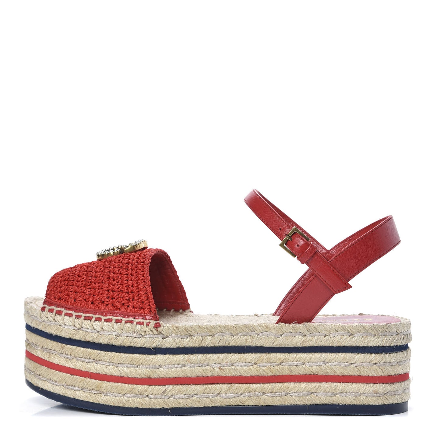 Cotton Malaga Kid Crochet Pearly GG Lilibeth Espadrille Platform Sandals 37.5 Hibiscus Red