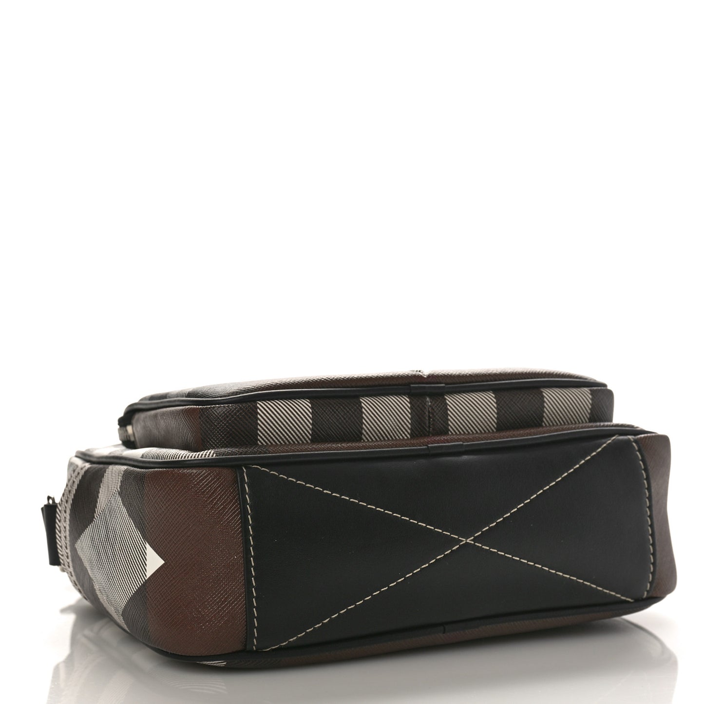 E-Canvas Calfskin Geometric Check Paddy Messenger Dark Birch Brown White
