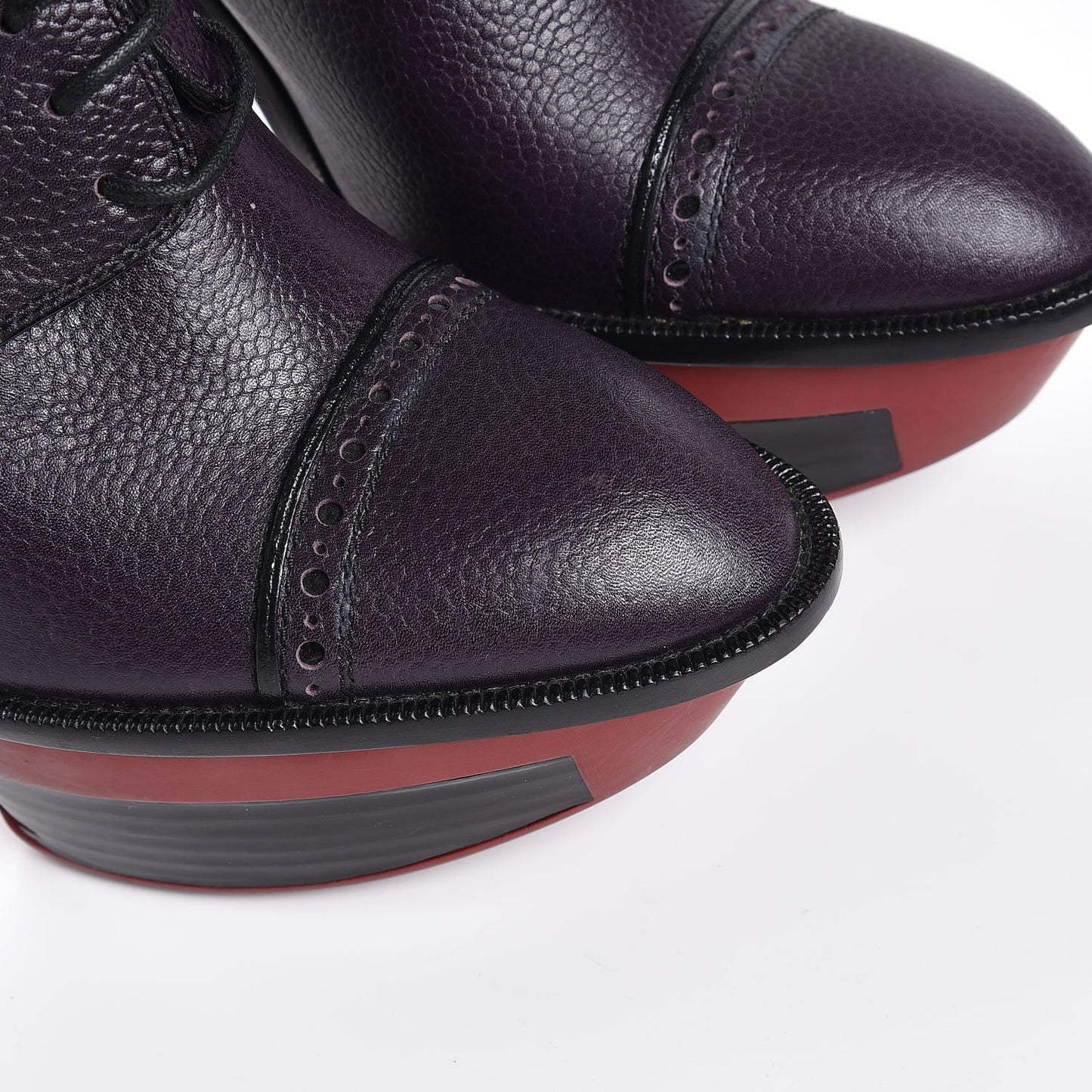 Grained Calfskin Platform Lace Up Pumps 38.5 Purple