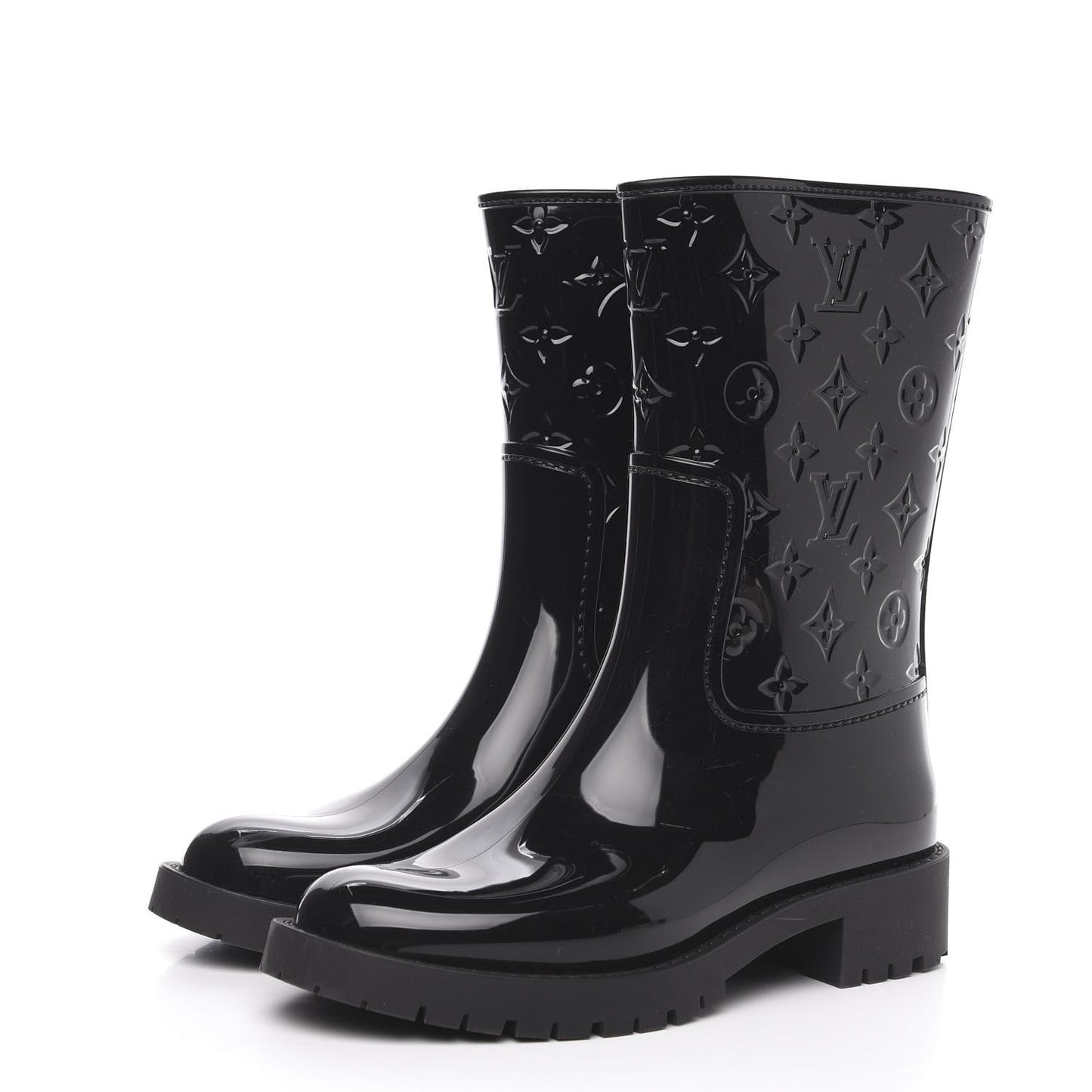 Rubber Embossed Monogram Drops Flat Half Boots 38 Black