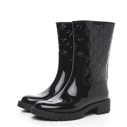 Louis Vuitton Rubber Embossed Monogram Drops Flat Half Boots 38 Black 3 of 10