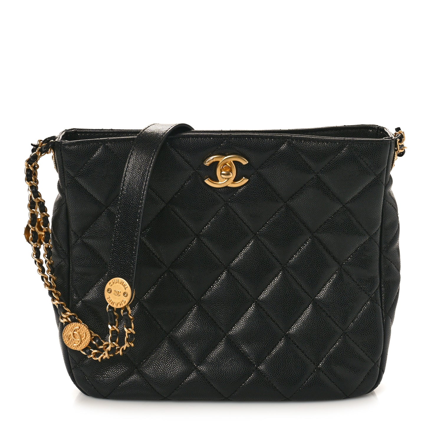 Caviar Quilted Twist Your Buttons Hobo Black