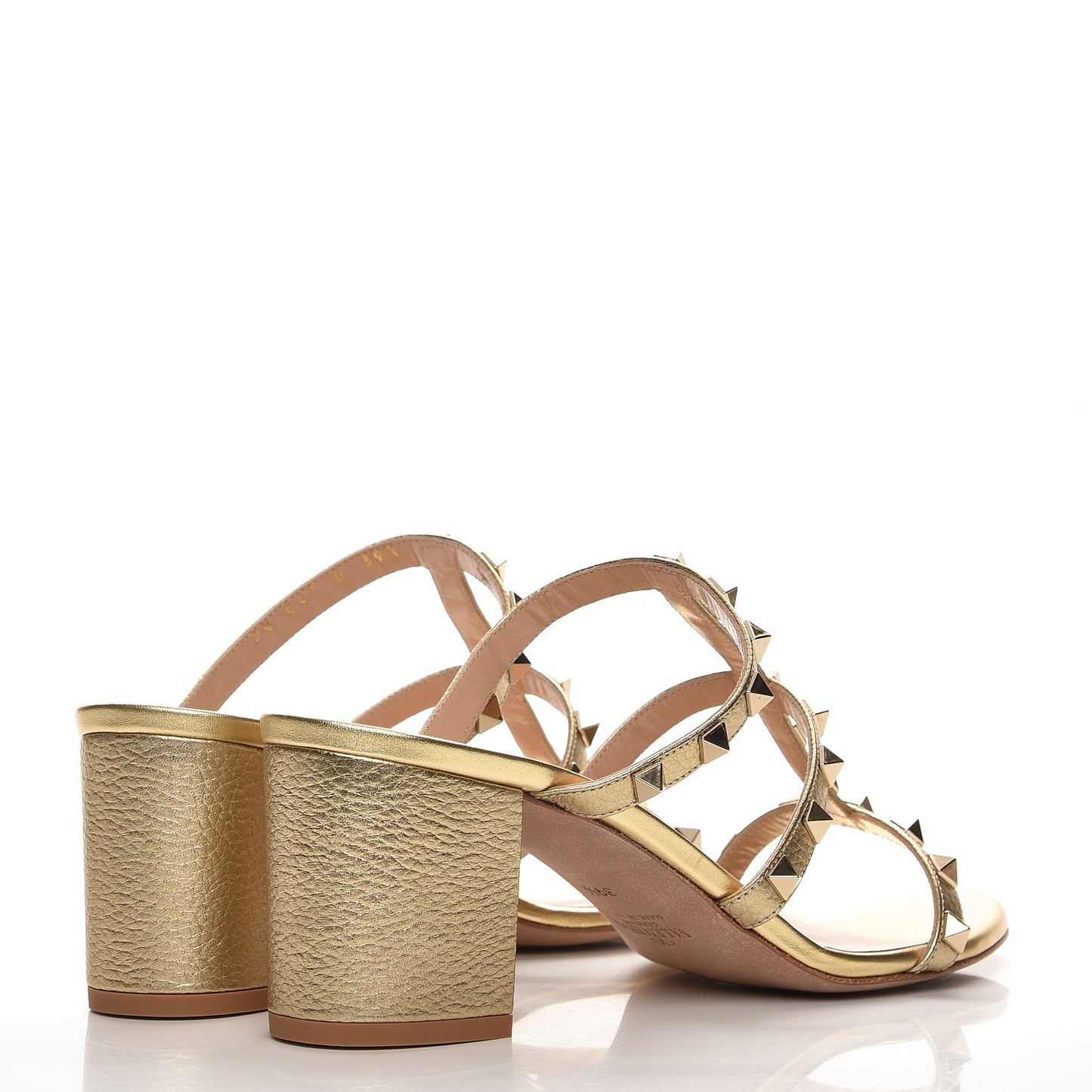 Metallic Pebbled Calfskin Rockstud 60mm Caged Slide Sandals 39.5 Mekong