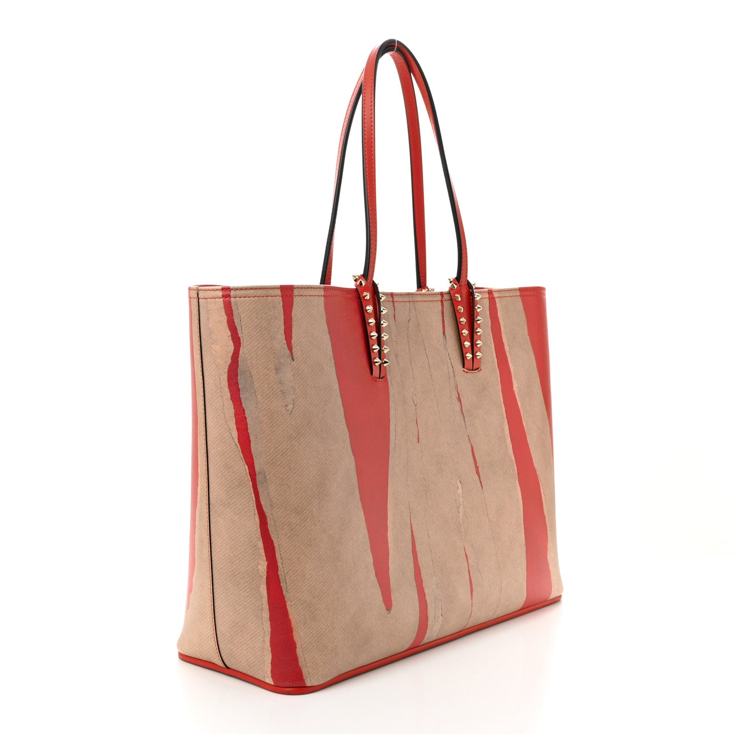 Calfskin Spikes Loubi Print East West Cabata Tote Kraft Red