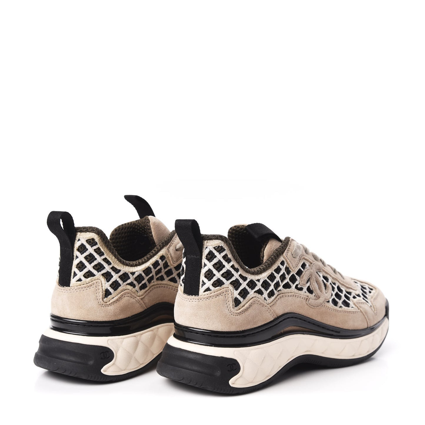 Suede Calfskin Embroidered CC Sneakers 36.5 Beige Black
