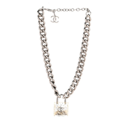 Chanel Resin CC Oversized Padlock Chain Necklace Silver Pearly White 3 of 4