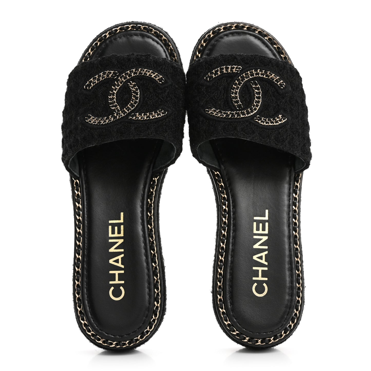 Wool Alpaca Chain CC Slide Sandals 37 Black