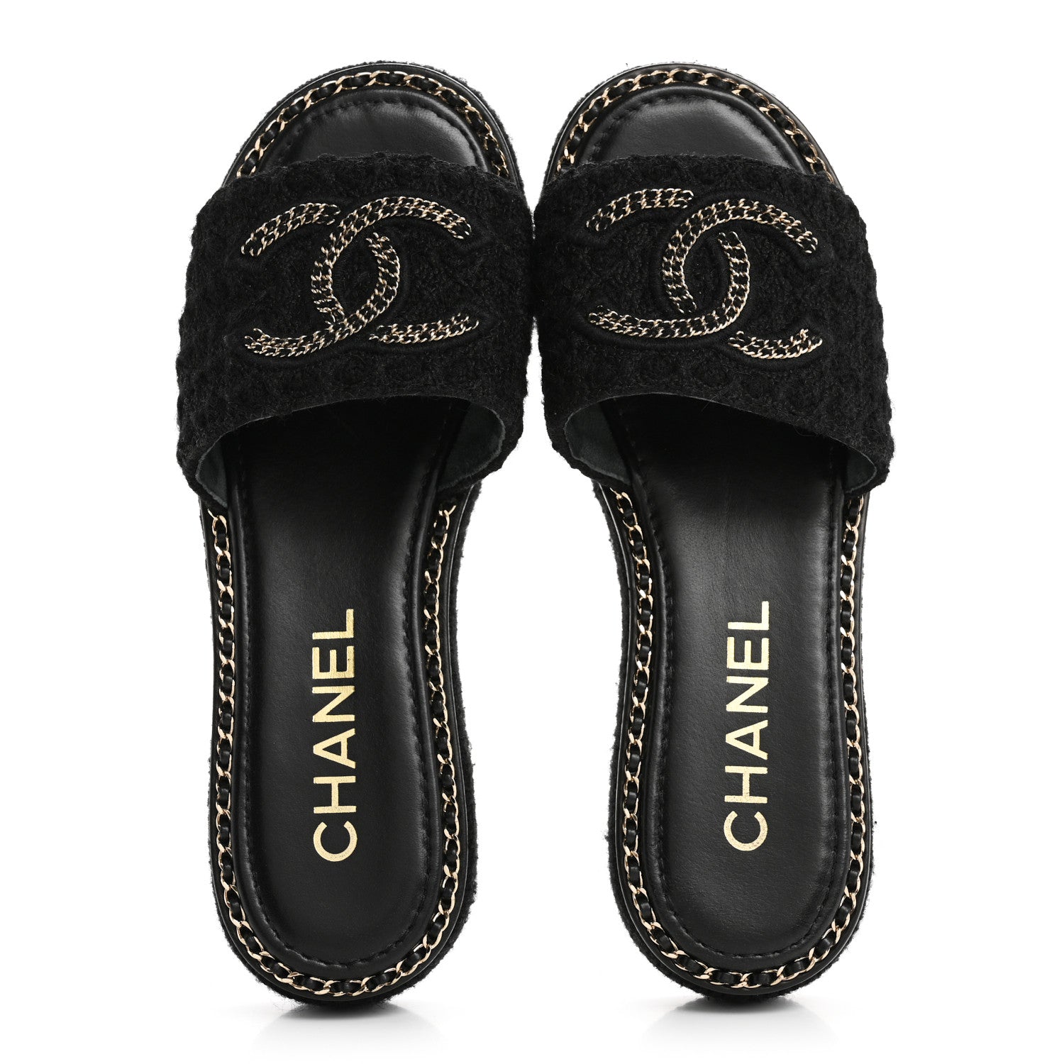 Chanel Wool Alpaca Chain CC Slide Sandals 37 Black 2 of 12