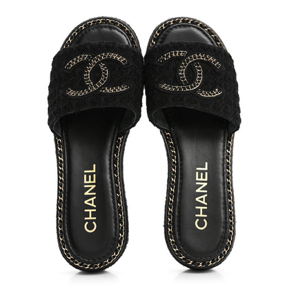 Chanel Wool Alpaca Chain CC Slide Sandals 37 Black 2 of 12