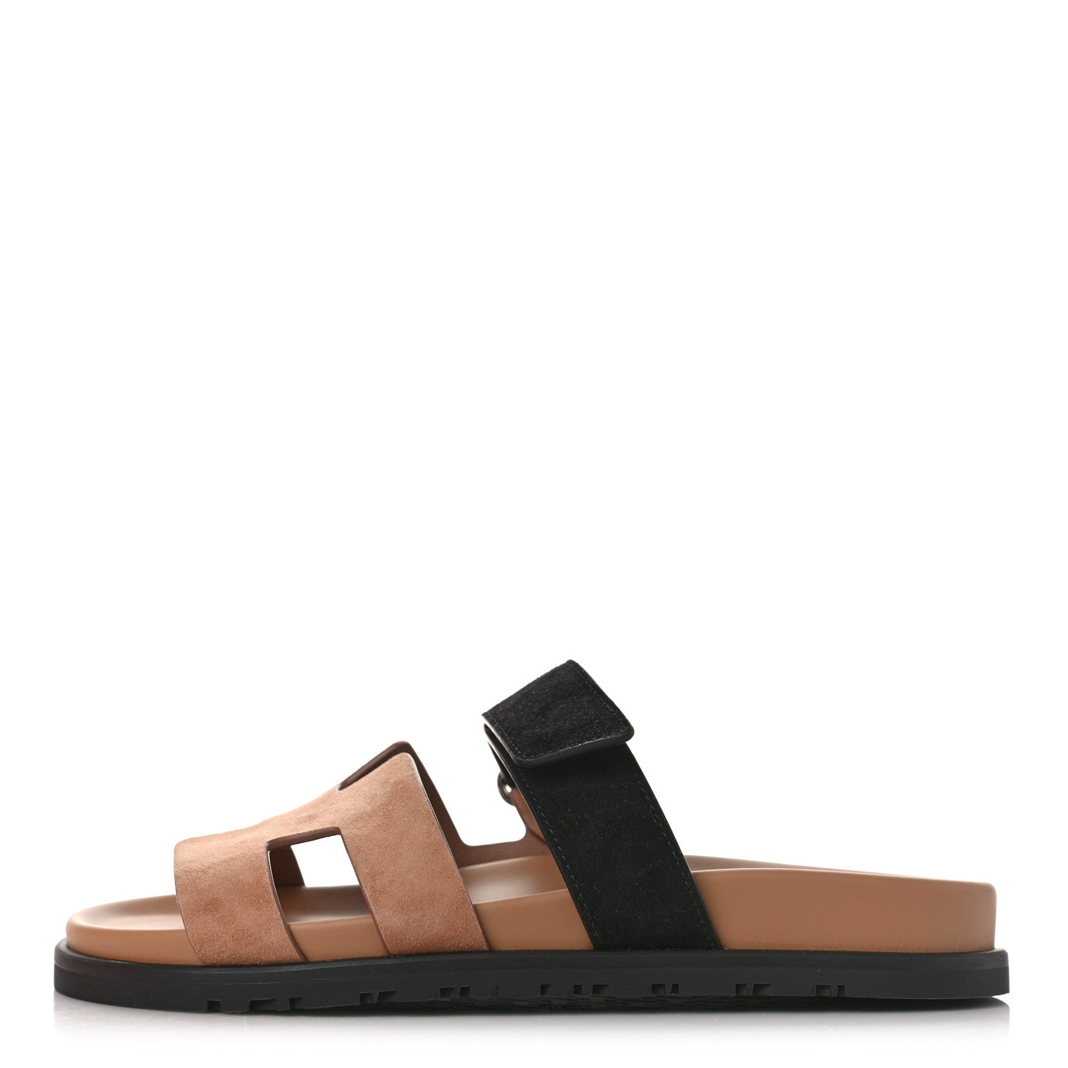 Hermes Suede Goatskin Womens Chypre Sandals 37 Rose Perle Black 1 of 10