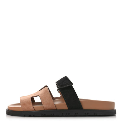 Hermes Suede Goatskin Womens Chypre Sandals 37 Rose Perle Black 1 of 10