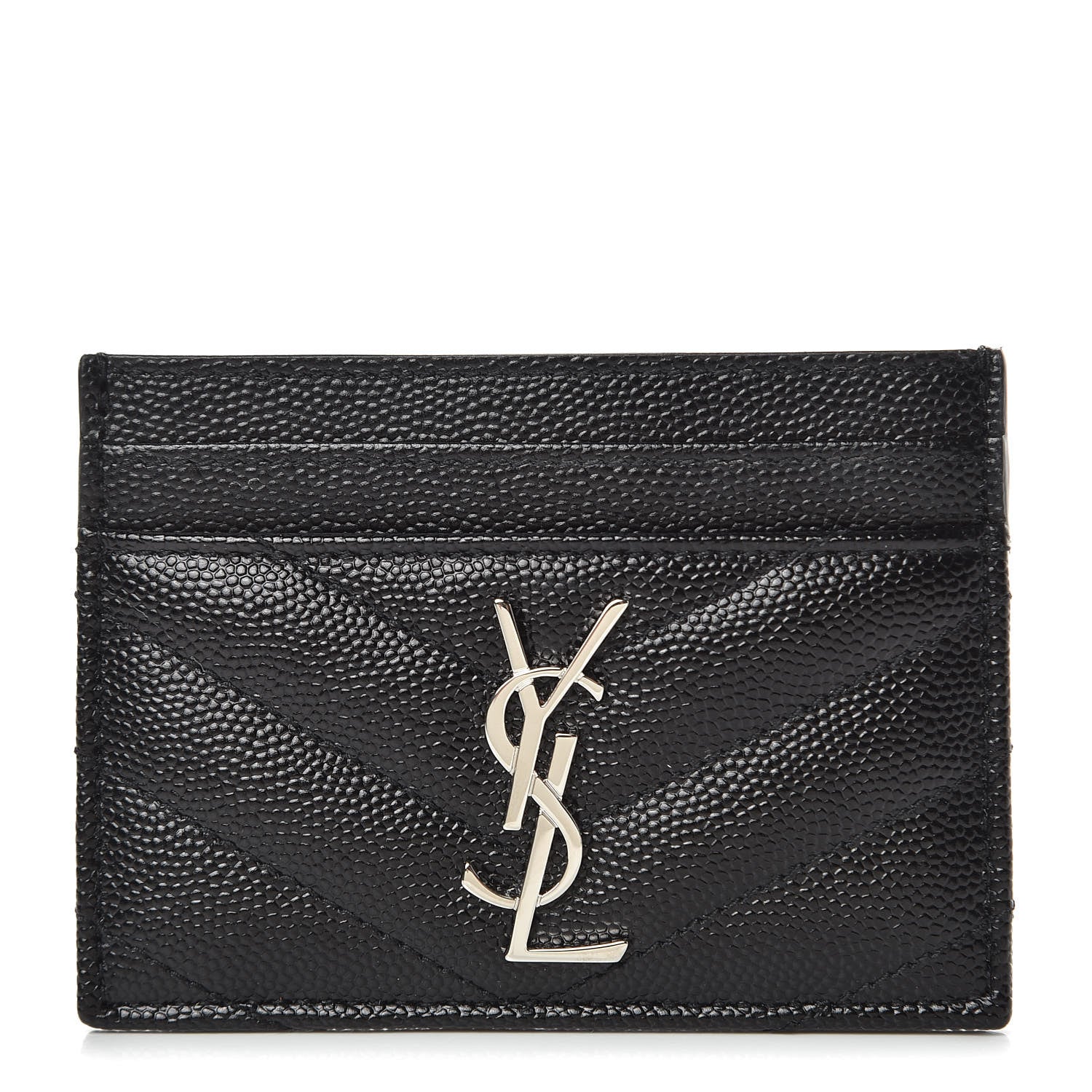 Saint Laurent Grain De Poudre Matelasse Chevron Monogram Credit Card Case Black 1 of 7