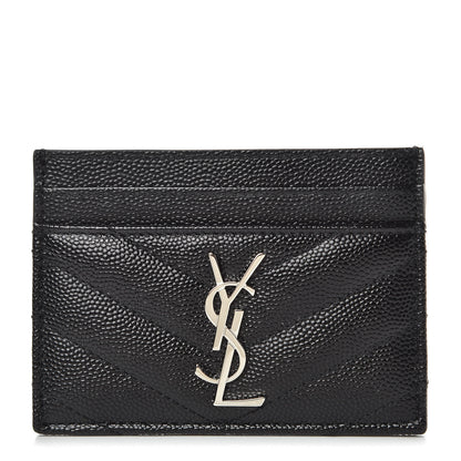 Saint Laurent Grain De Poudre Matelasse Chevron Monogram Credit Card Case Black 1 of 7
