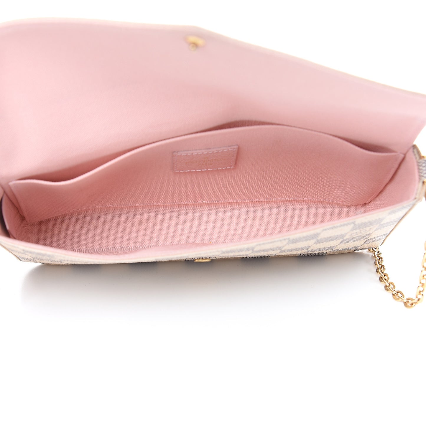 Damier Azur Pochette Felicie Chain Wallet Rose Ballerine