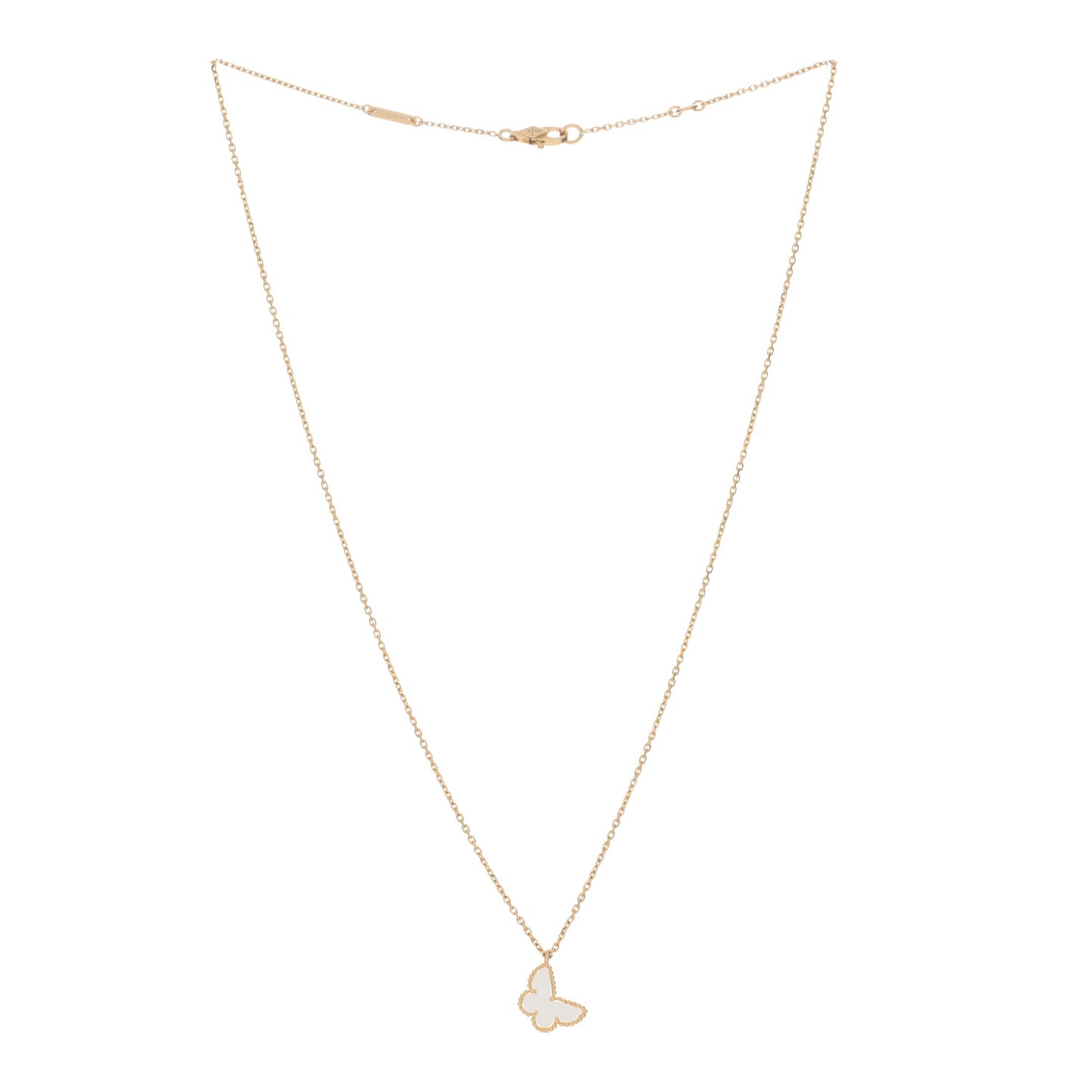 18K Yellow Gold Mother of Pearl Sweet Alhambra Butterfly Pendant Necklace