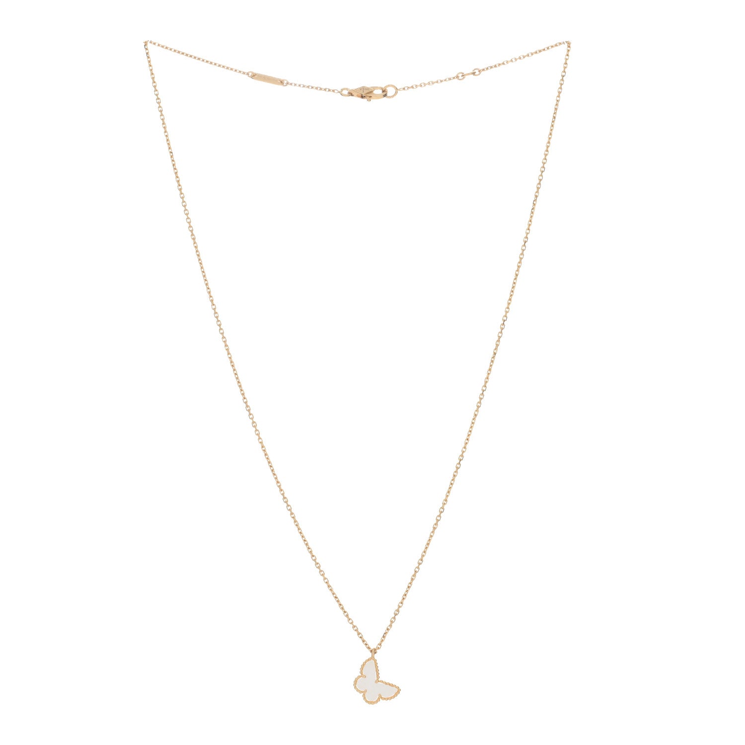 Van Cleef & Arpels 18K Yellow Gold Mother of Pearl Sweet Alhambra Butterfly Pendant Necklace 2 of 4