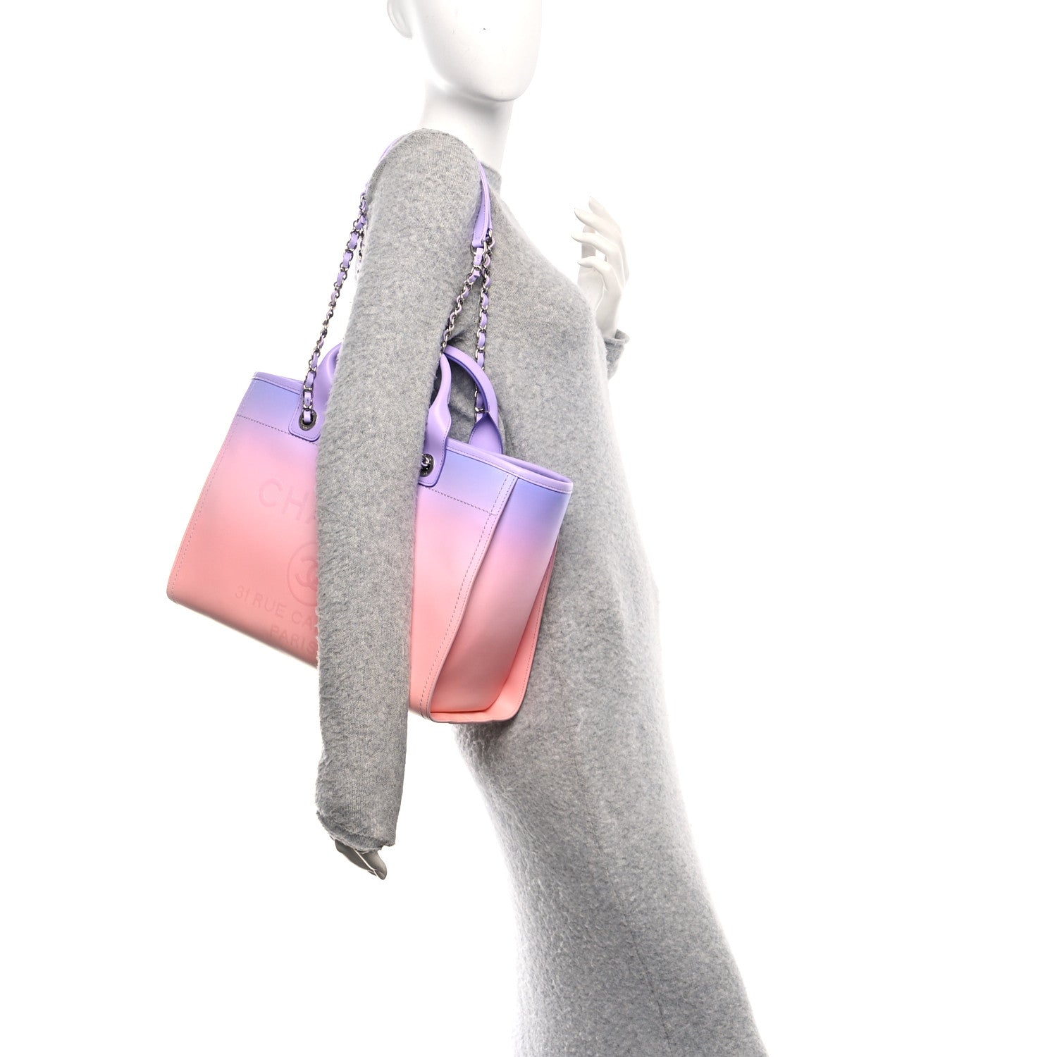 Chanel Shaded Calfskin Small Deauville Tote Light Purple Pink Coral 2 of 11