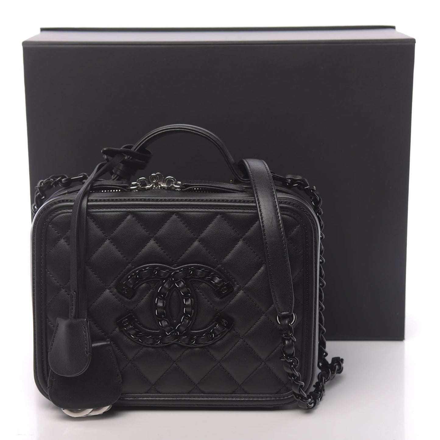 Calfskin Quilted Medium CC Filigree Vanity Case Black