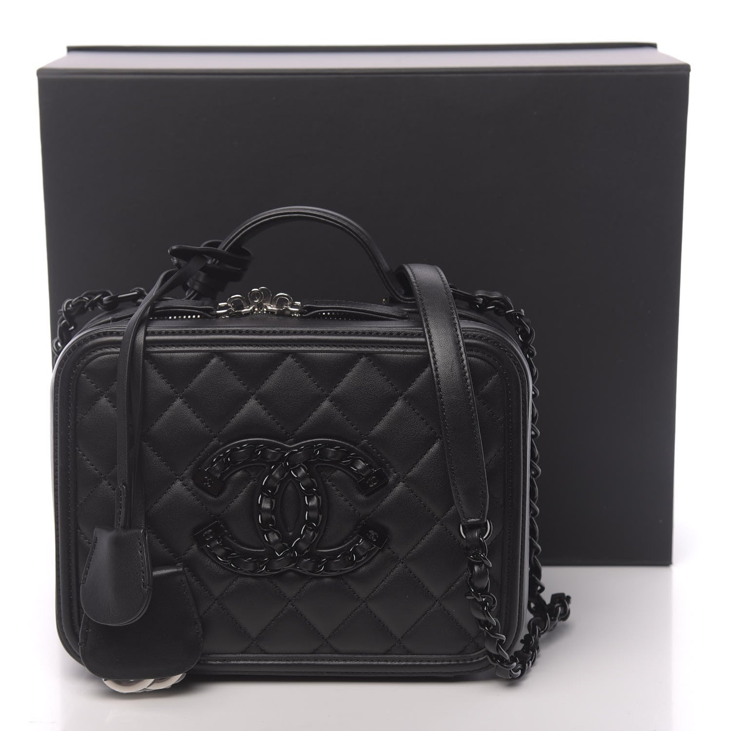 Chanel Calfskin Quilted Medium CC Filigree Vanity Case Black 12 of 12