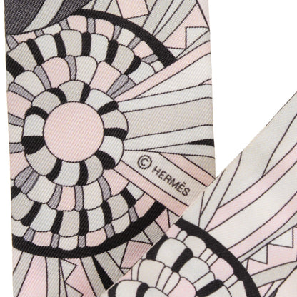 Hermes Silk Les Flots Du Cheval Twilly Gris Rose Pale Black 3 of 5