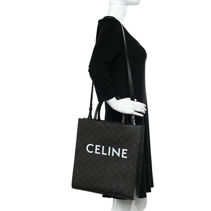 Celine Triomphe Canvas Calfskin Medium Vertical Cabas Black 2 of 8