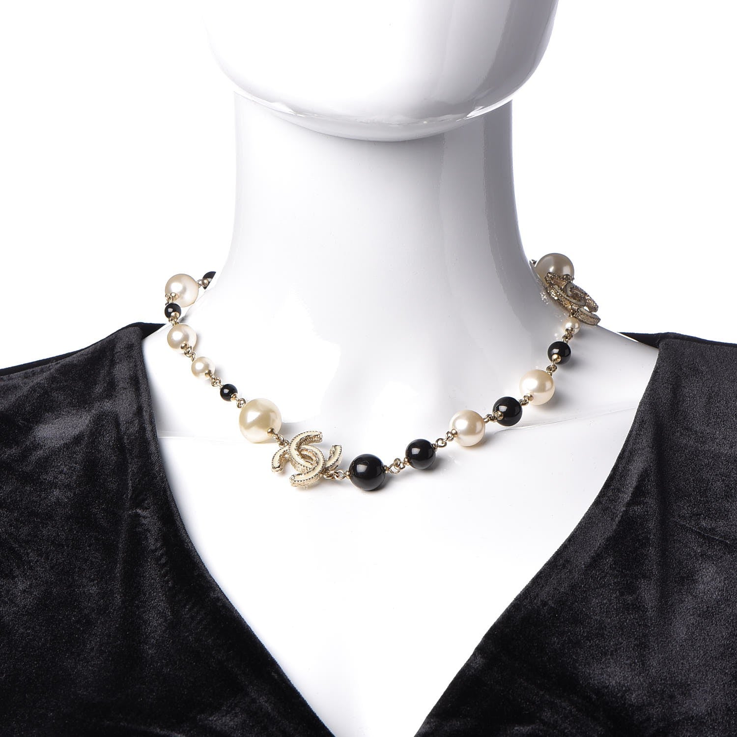 Chanel Pearl Bead Enamel CC Short Necklace Black Gold 2 of 5