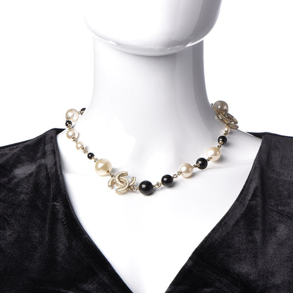 Chanel Pearl Bead Enamel CC Short Necklace Black Gold 2 of 5