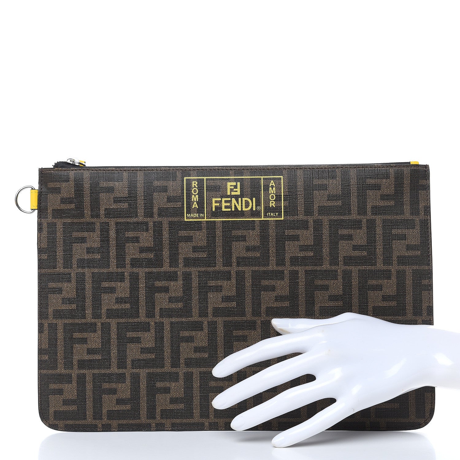 Fendi Glazed Fabric FF 1974 Roma Armor Pouch Tobacco Limone 2 of 9