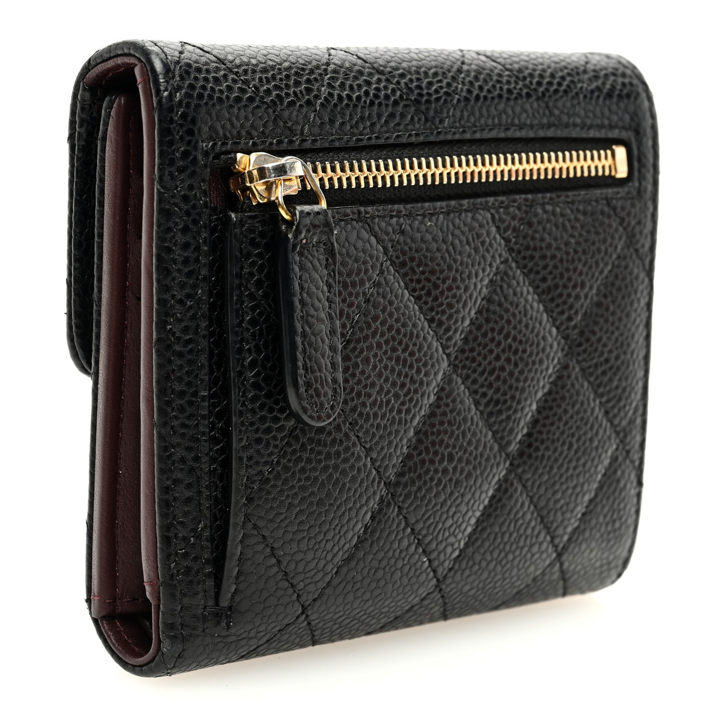 Caviar Quilted Compact Flap Wallet Black