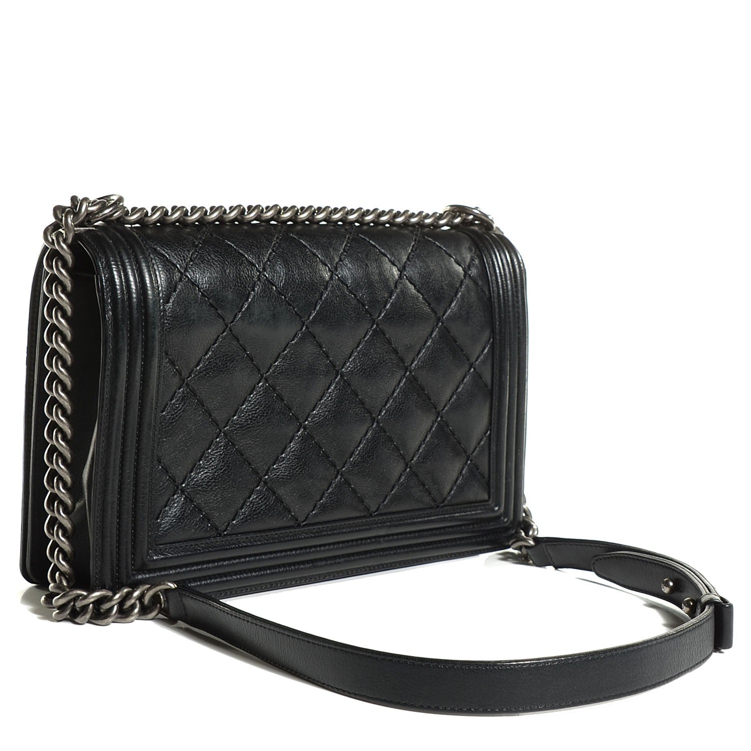 Chanel Calfskin Quilted Double Stitch New Medium Boy Flap Black 3 of 8