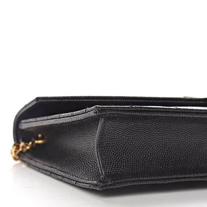 Saint Laurent Grain De Poudre Matelasse Chevron Monogram Envelope Chain Wallet Black 11 of 13