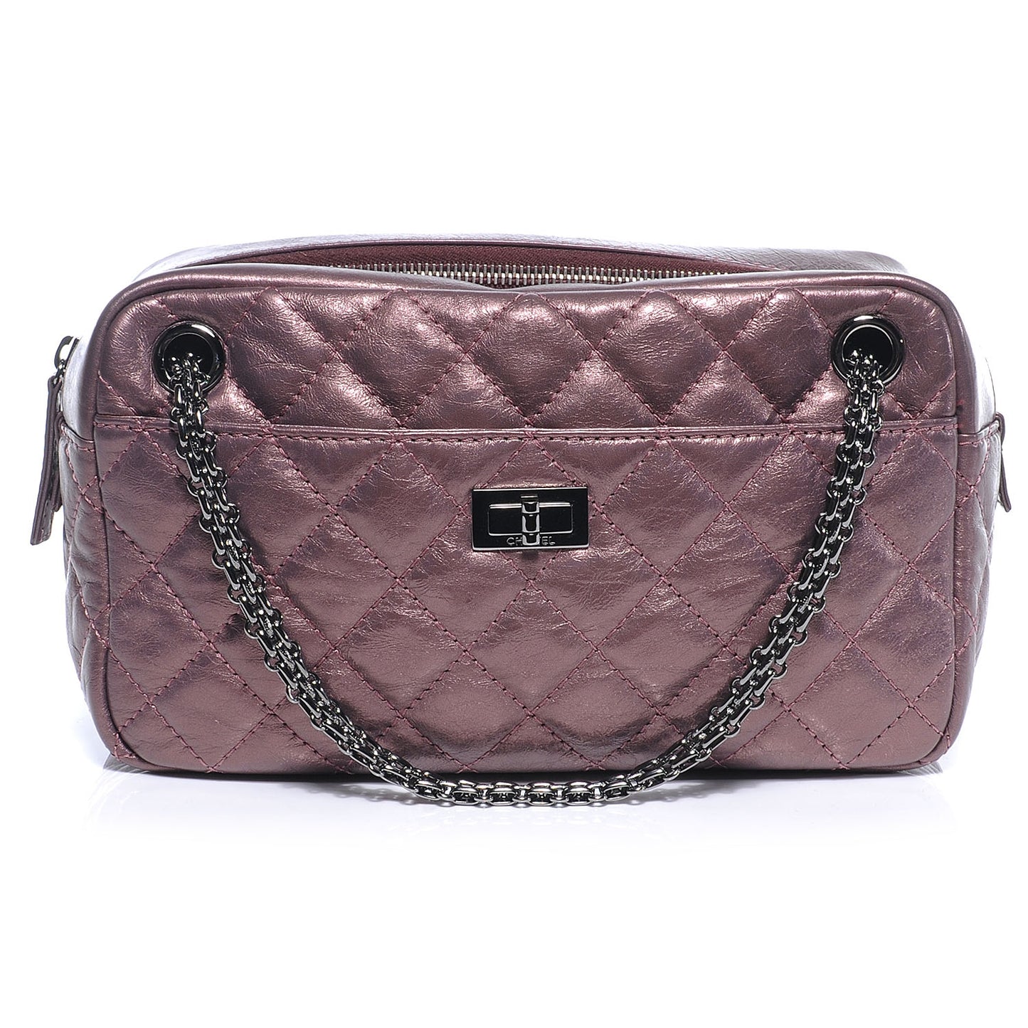 Metallic Aged Calfskin Quilted Medium Reissue Camera Case Pink