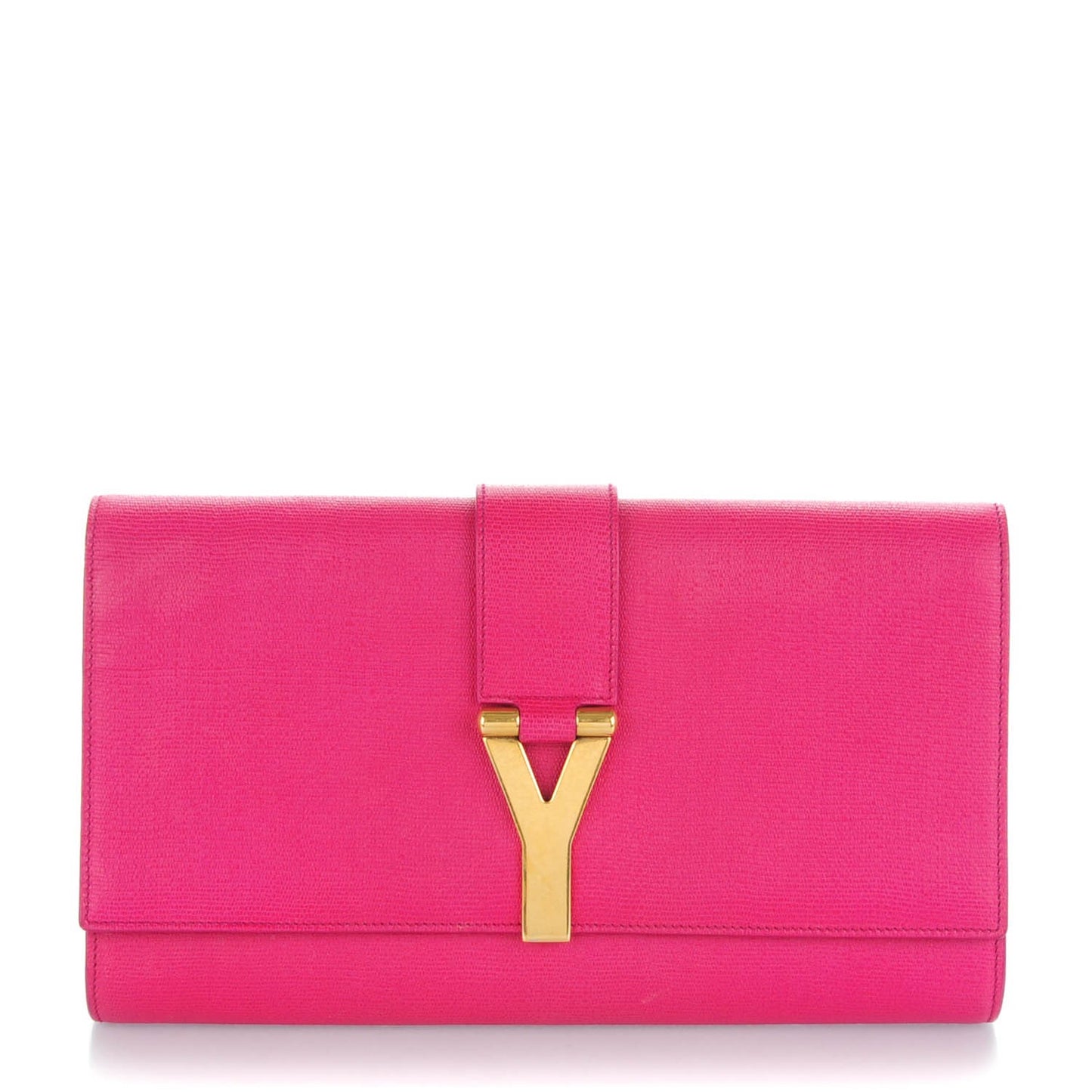 Textured Calfskin Classic Y Ligne Clutch Fuchsia