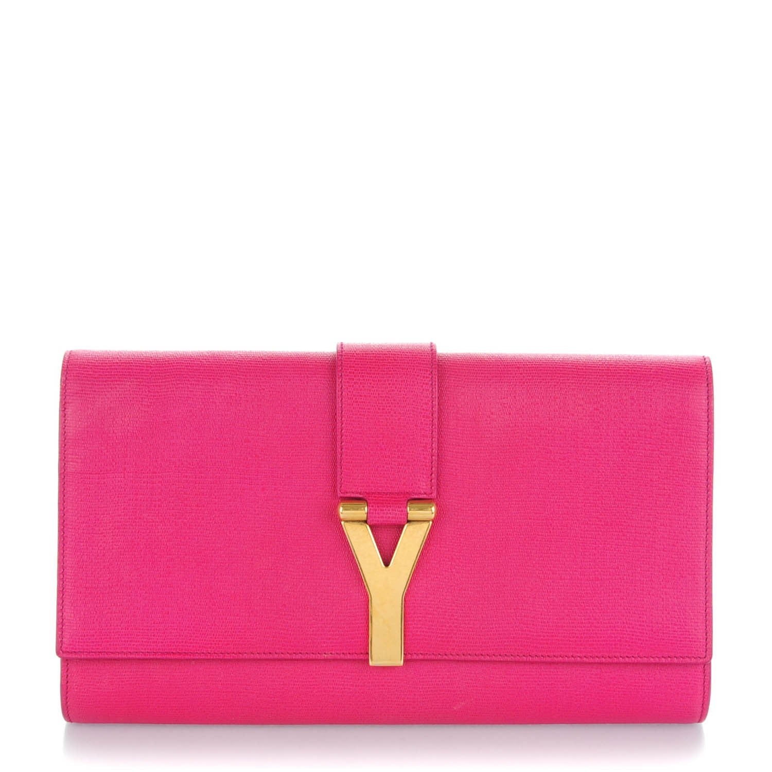 Saint Laurent Textured Calfskin Classic Y Ligne Clutch Fuchsia 1 of 7