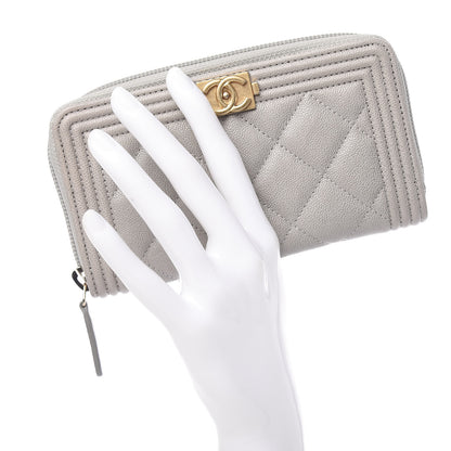 Chanel Caviar Quilted Boy Small Zip Around Wallet Grey 2 of 8
