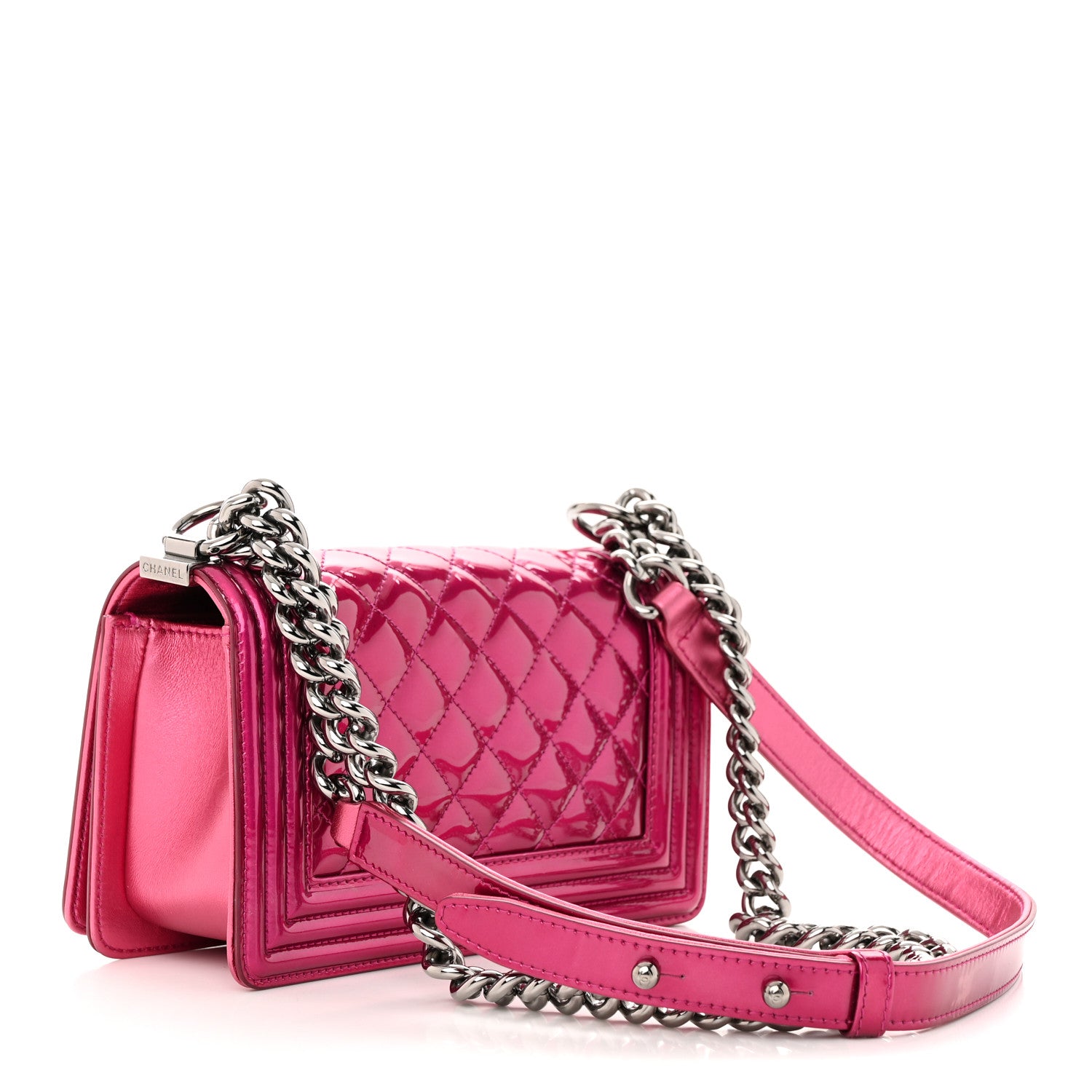 Chanel Metallic Patent Calfskin Quilted Small Boy Flap Pink 3 of 10