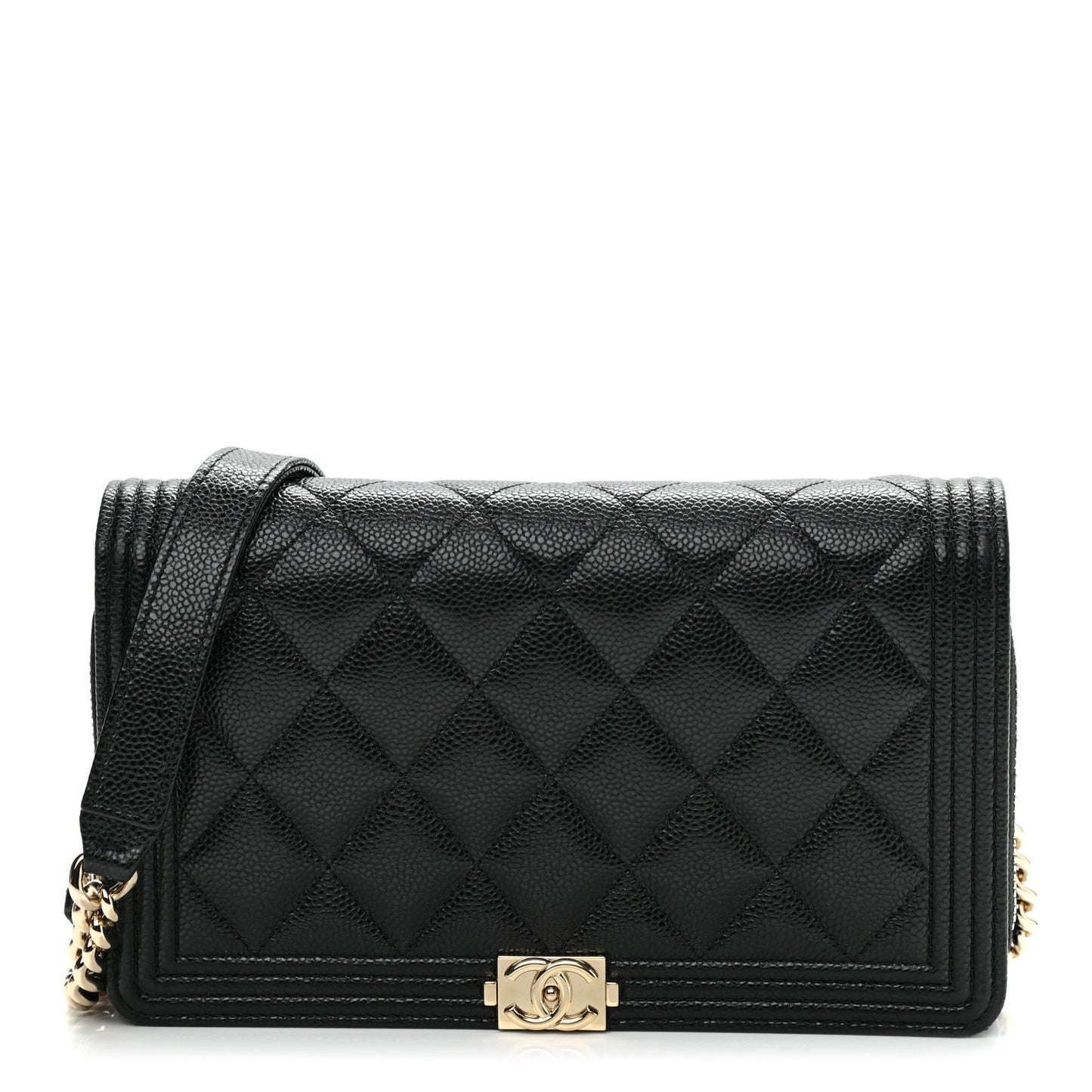 Caviar Quilted Boy Phone Holder Wallet On Chain Black