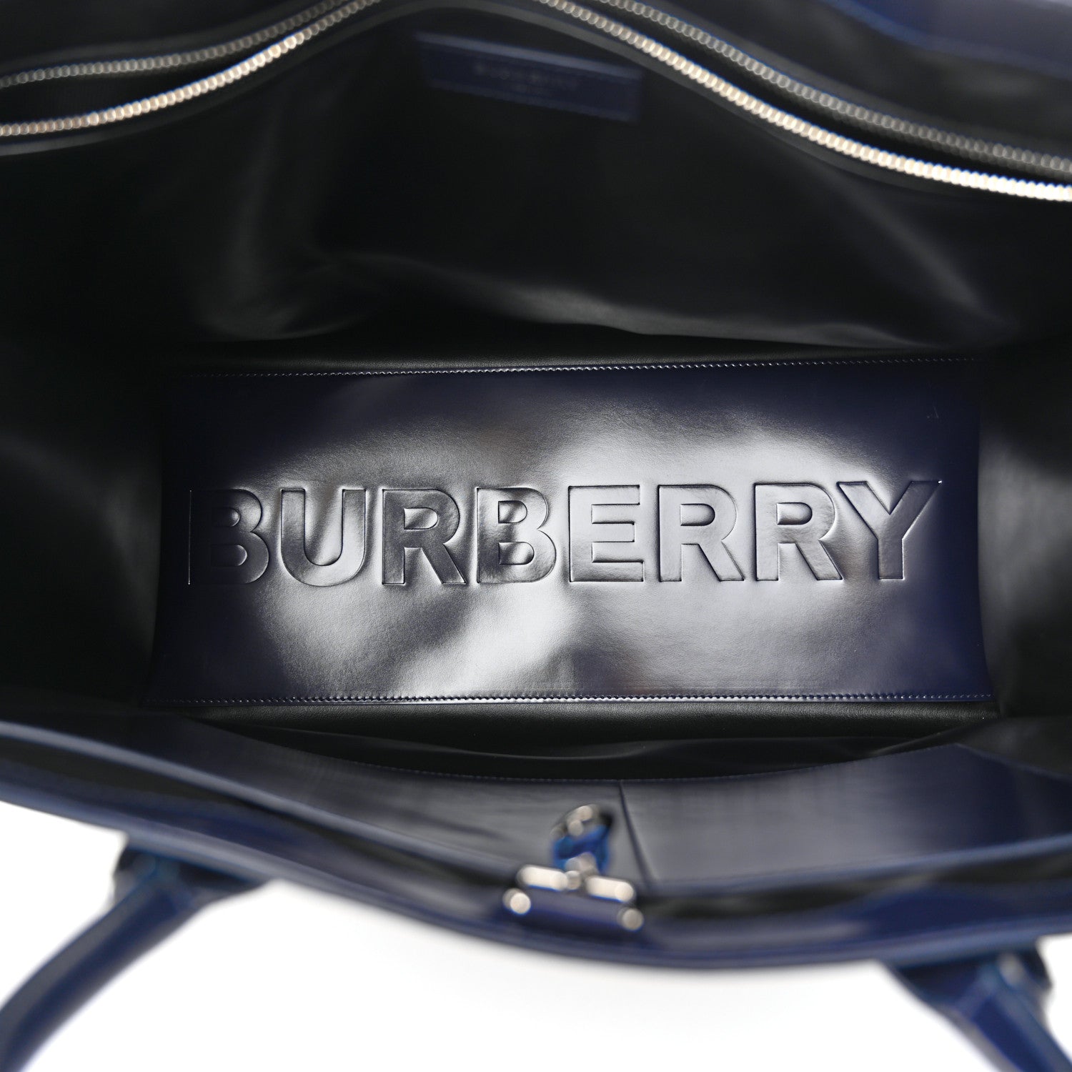Burberry Patent Calfskin Denny Check Embossed Tote Charcoal Blue 5 of 12