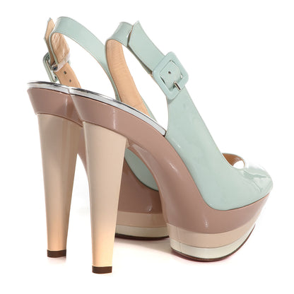 Christian Louboutin Patent 123 Scarpe 140 Platform Slingbacks Ice Blue 4 of 7