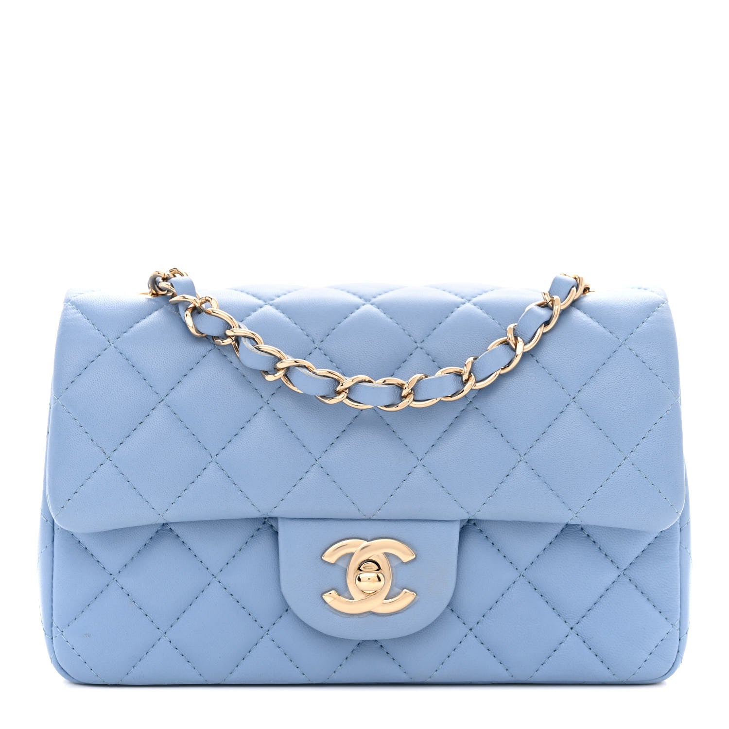 Chanel Lambskin Quilted Mini Rectangular Flap Light Blue 1 of 11