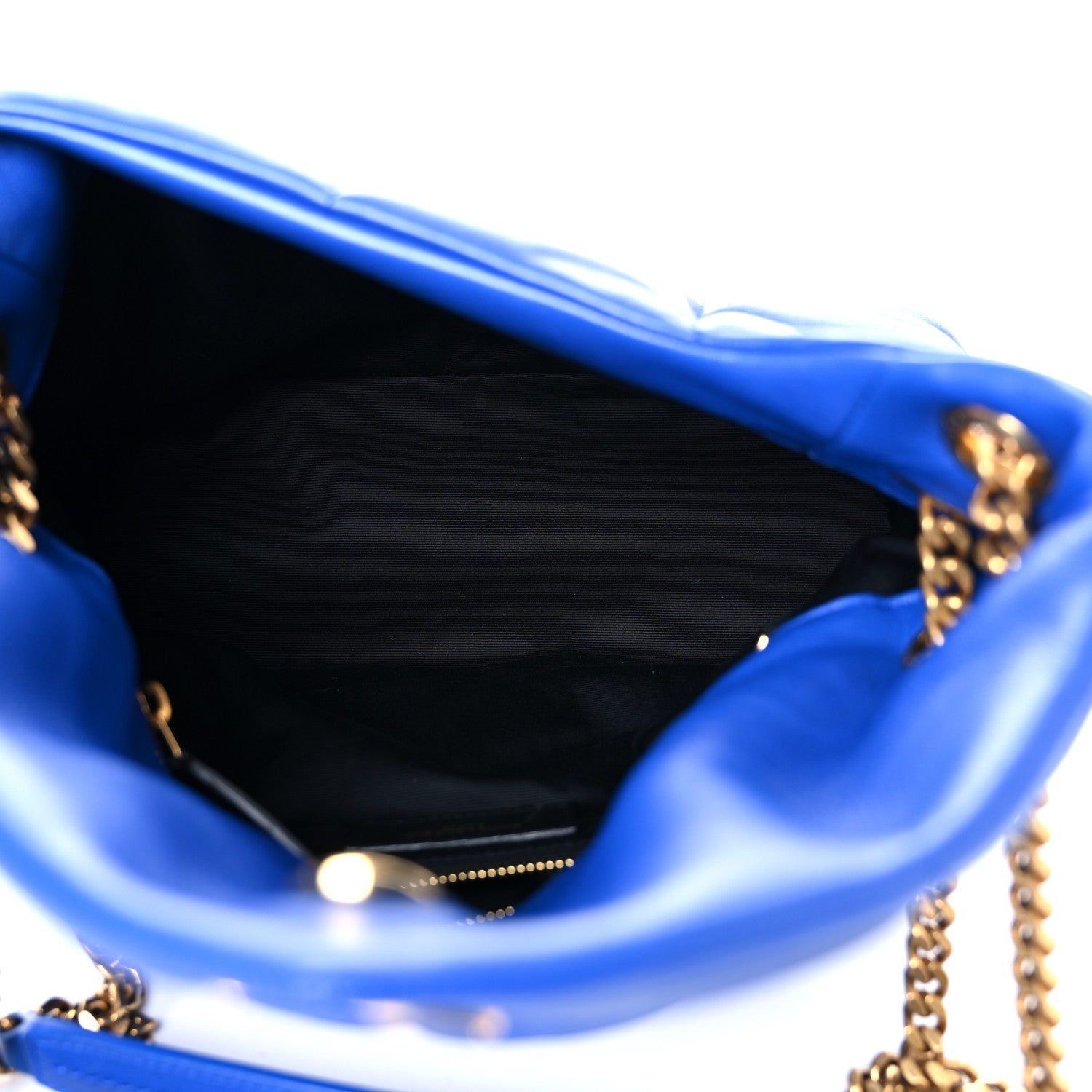 Saint Laurent Lambskin Quilted Small Loulou Puffer Monogram Chain Satchel Majorele Blue 5 of 15