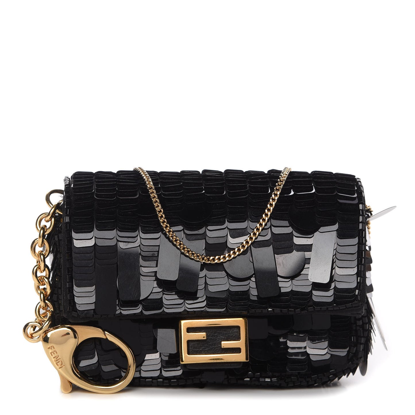 Sequin Paillettes Shiny Nappa Sex and the City Nano Baguette Belt Charm Black