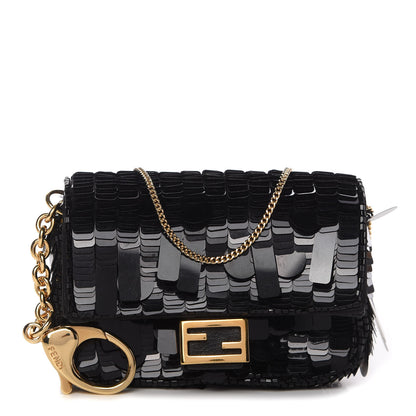 Fendi Sequin Paillettes Shiny Nappa Sex and the City Nano Baguette Belt Charm Black 1 of 10