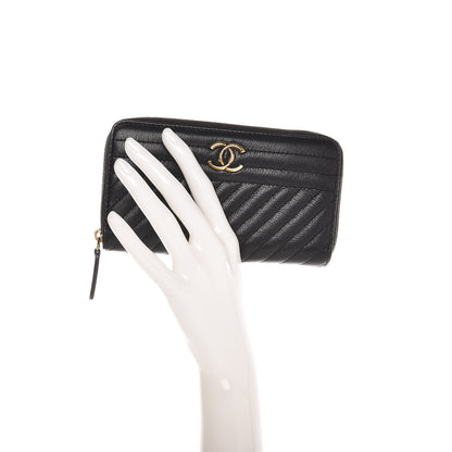 Chanel Shiny Goatskin Diagonal Quilted Small Zip Around Wallet Black 2 of 8