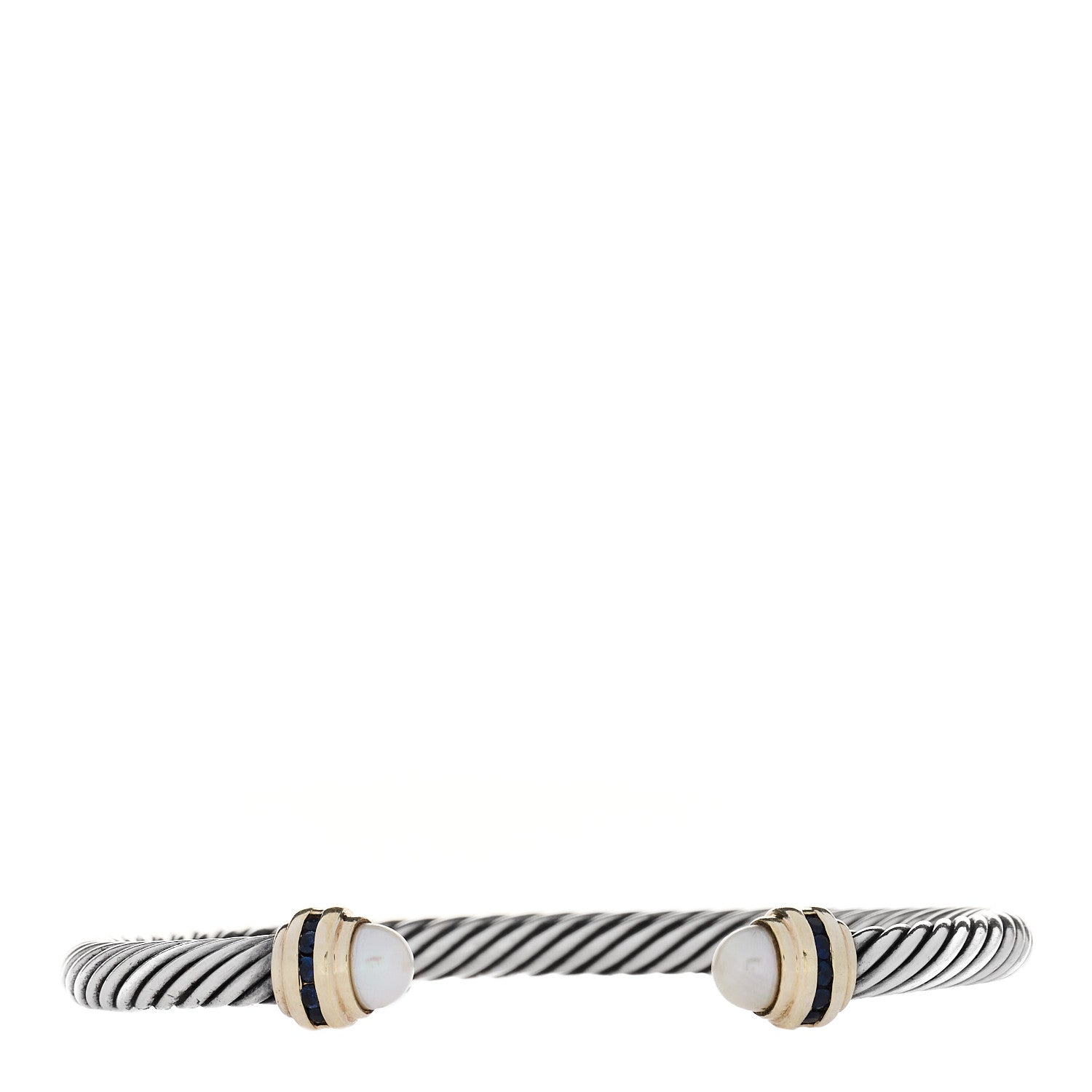 David Yurman Sterling Silver 14K Yellow Gold Cultured Pearl Blue Sapphire 5mm Cable Classics Bracelet 1 of 5